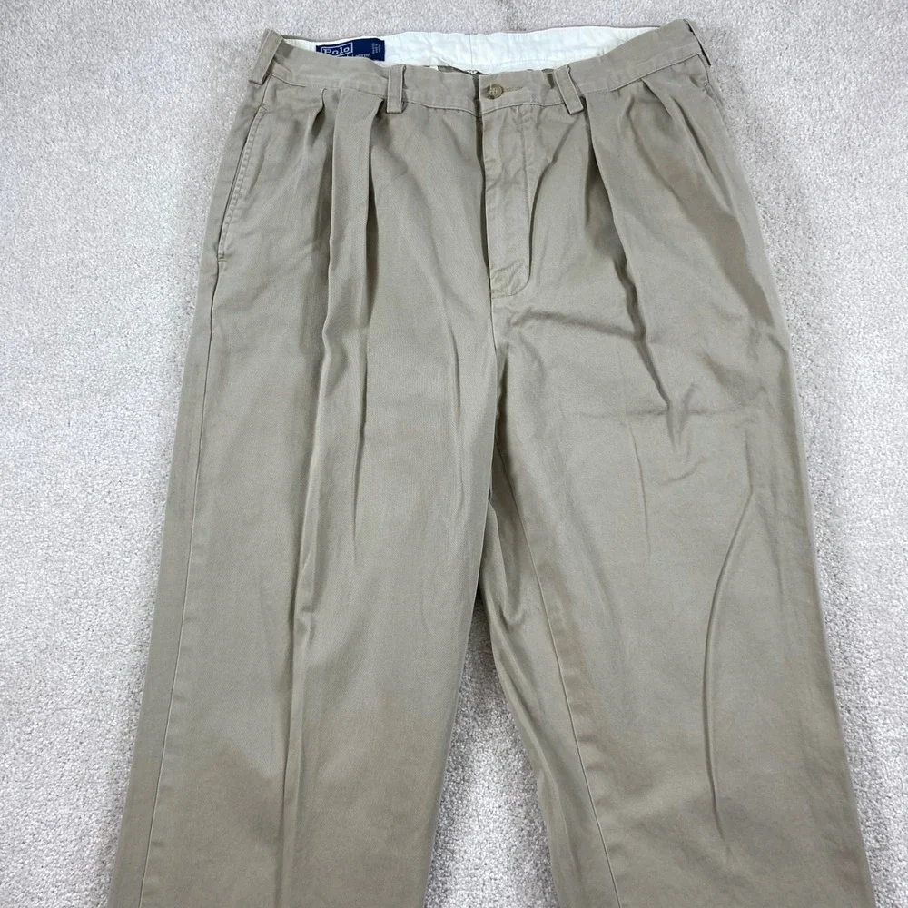 Vintage Polo Ralph Lauren Andrew Pant Mens 34x34 Tan Double Pleated Cotton Chino